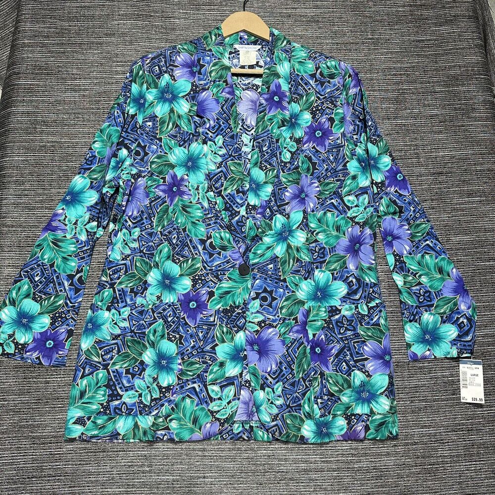 Ship N Shore Vintage Blazer Women's L Blue Green Single Button Made in USA